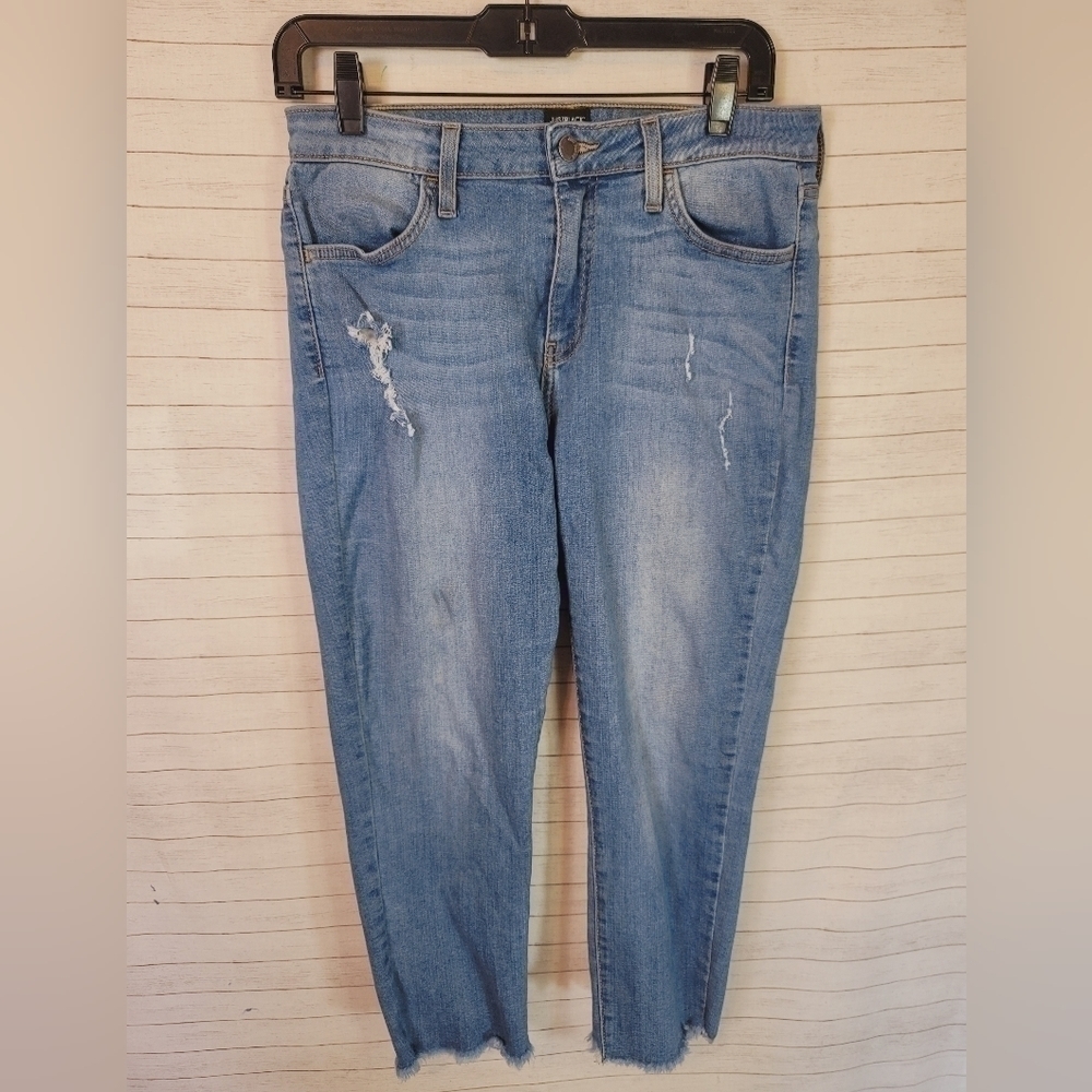 JUST BLACK RAW HEM ANKLE JEANS, SZ 29